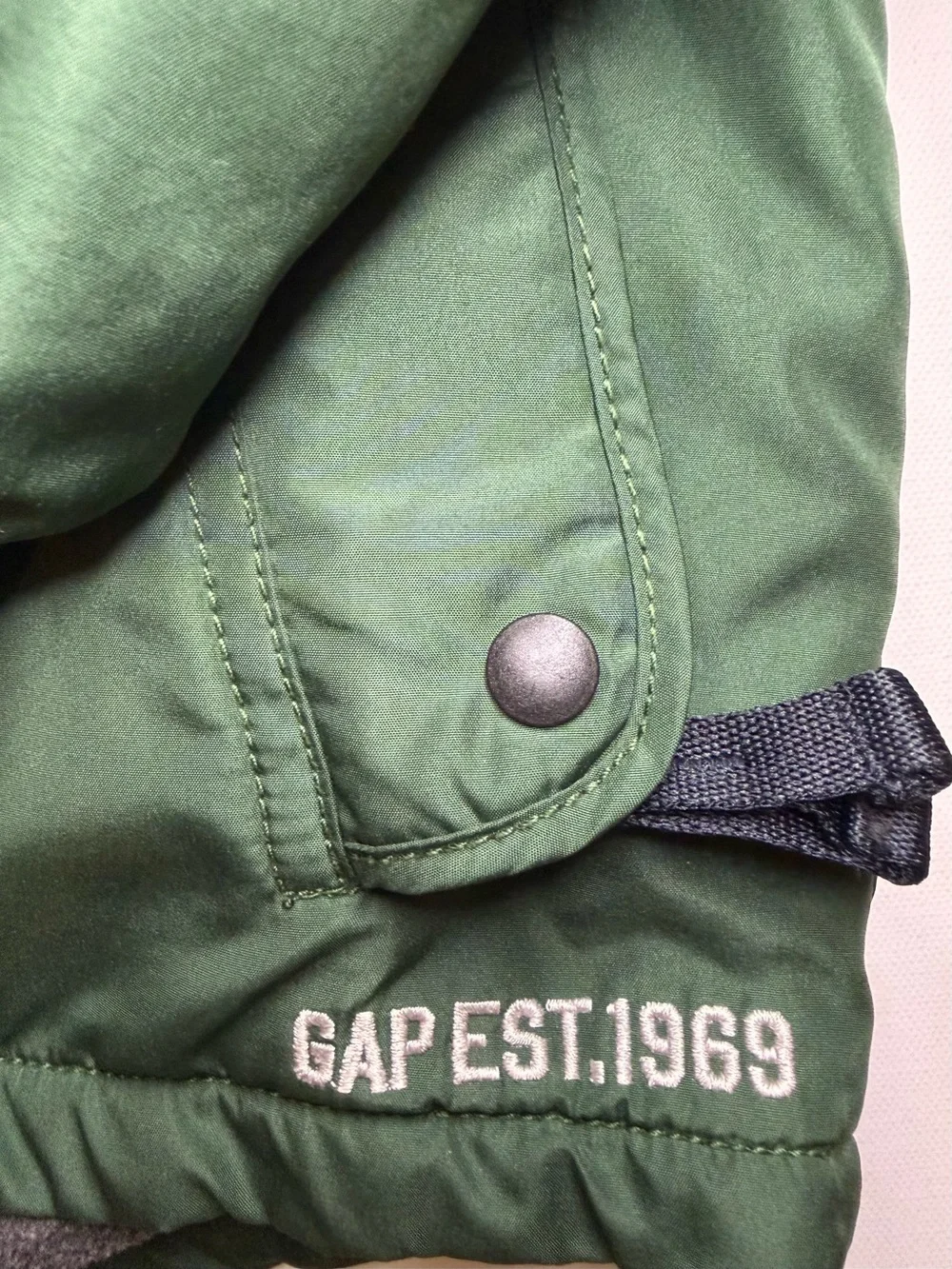 GAP Green Hooded Jacket with White & Navy Sleeve Stripes